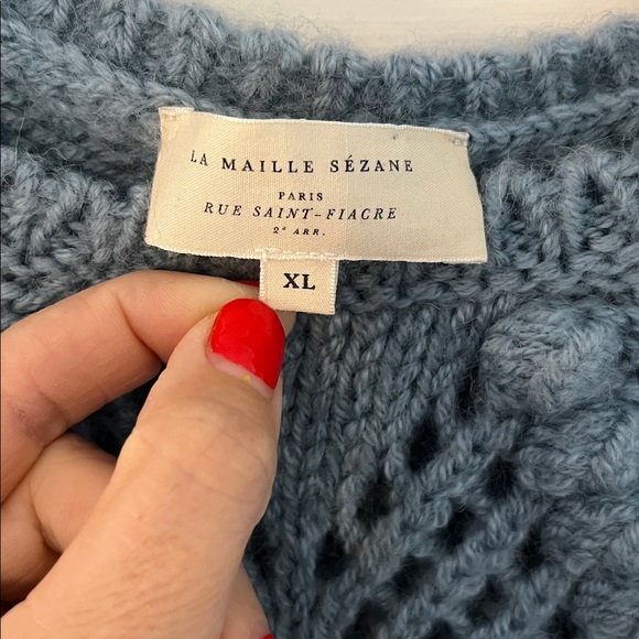 SEZANE Light Blue Mohair Wool Knit Short Sleeve Cableknit Sweater Pull Giulia - Picture 3 of 5